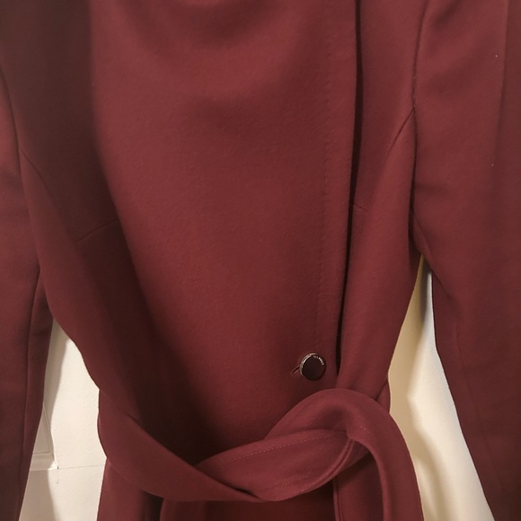 Ted Baker Long Wool Blend Wrap Coat in Burgundy, Size 2 (US 4-6 - Picture 2 of 7